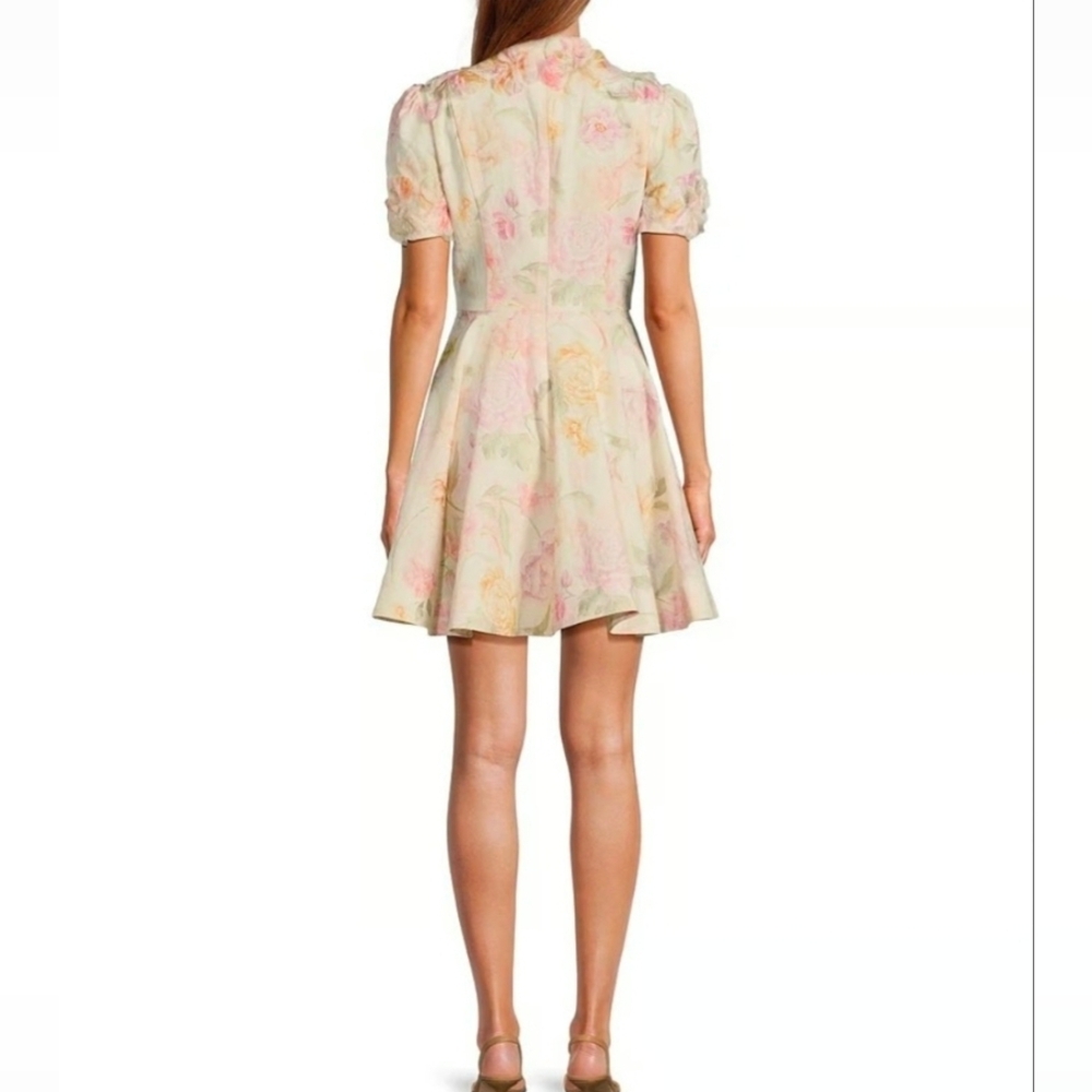 ANTONIO MELANI Iris Linen Floral Short Sleeve Mockneck Mini Dress: Ivory/Floral - Picture 15 of 15